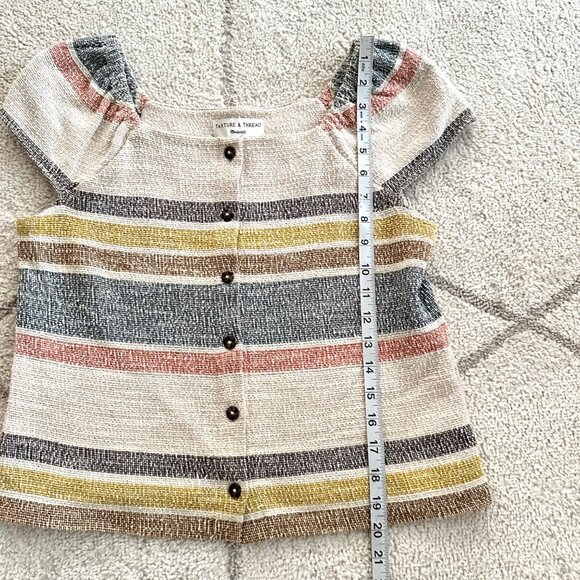 Madewell Texture & Thread Striped Button-Front Cap Sleeve Top Cotton Blend - Picture 2 of 6